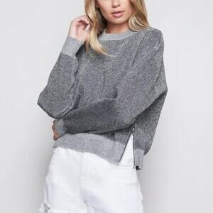 GOOD AMERICAN NWOT Size 4 (XL) All That Glitters Silver Metallic Sweatshirt